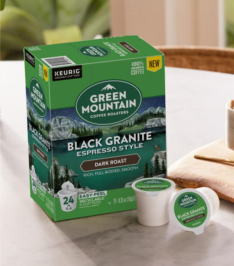 100% of k-cup pods are recyclable - including gmcr black granite