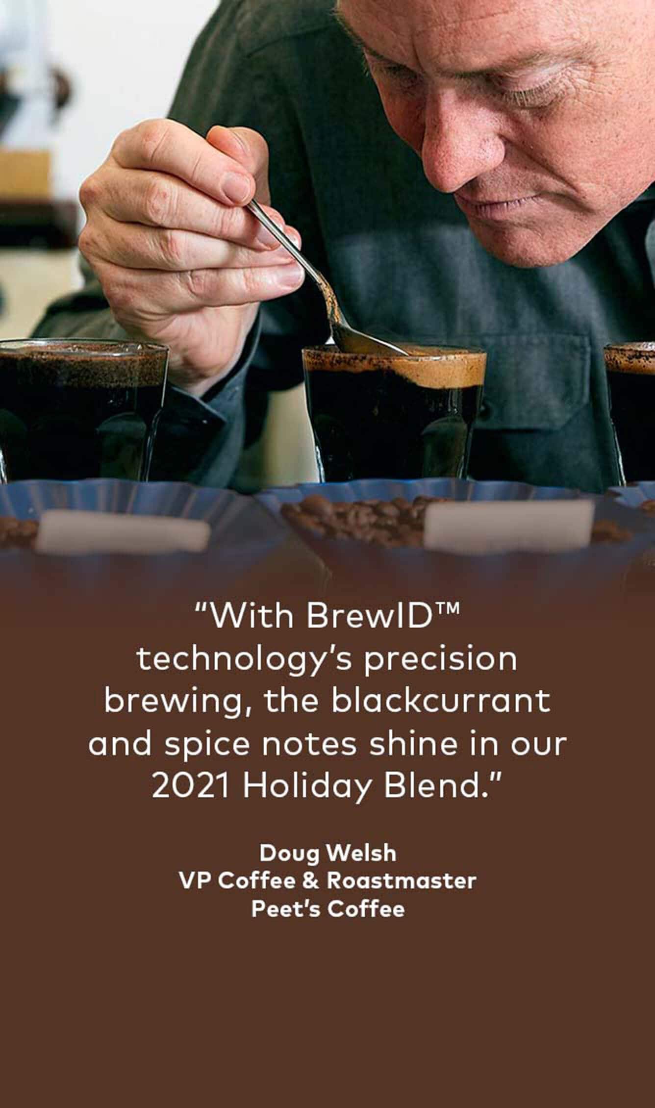 Brewmaster with cups of coffee.